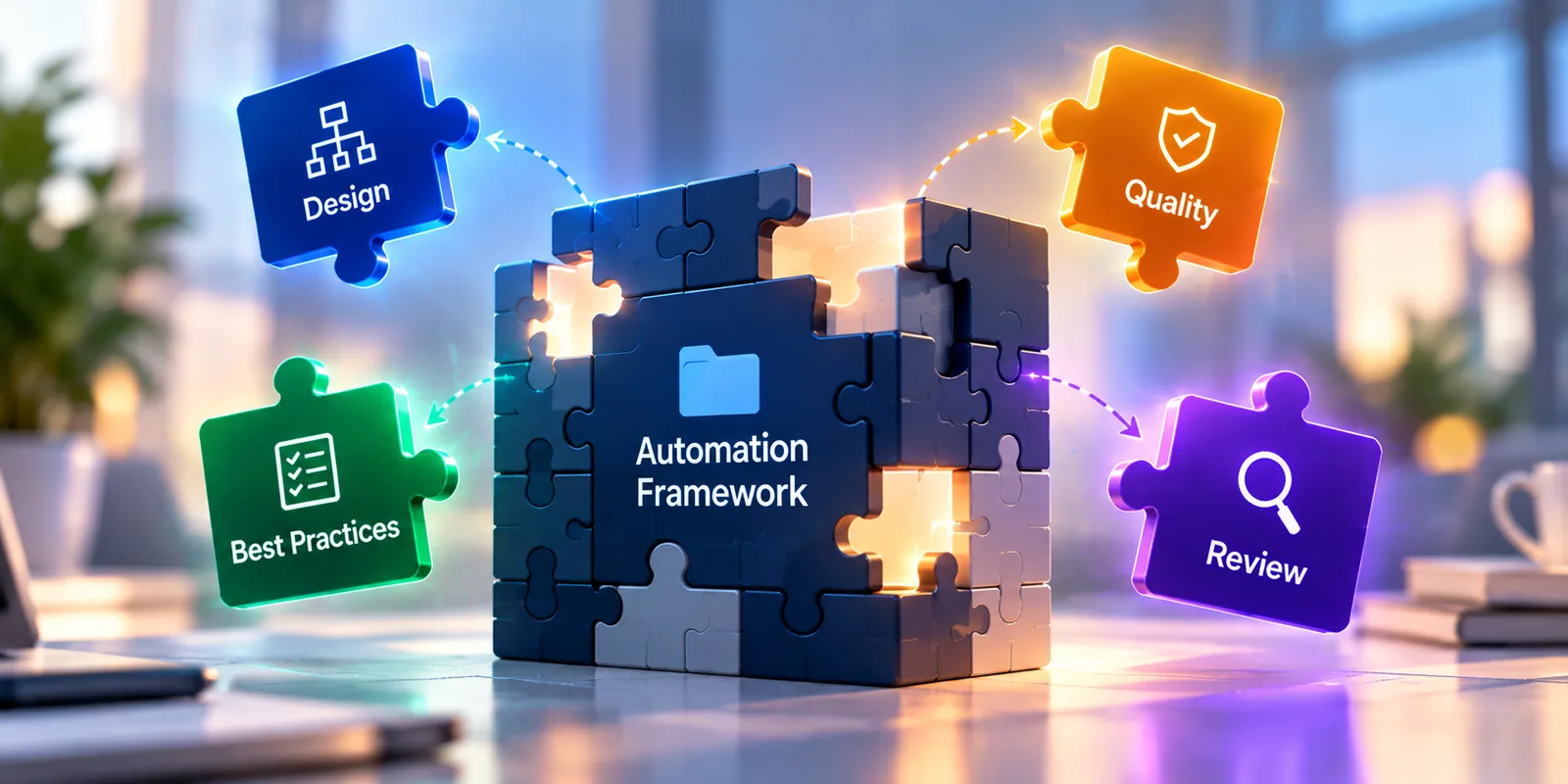 Automation framework with missing engineering pieces for design, best practices, quality and review